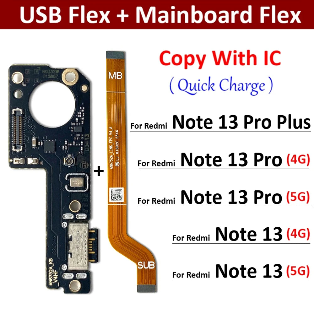 New For Xiaomi Redmi Note 13 Pro Plus 4G 5G Dock Connector USB Charger Charging Board Port Main Mainboard Flex Cable Xiaomi  Xiao mi phone repair parts