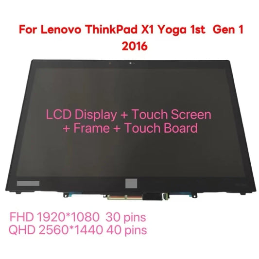 14" Ips Touch Screen Assembly for Lenovo ThinkPad X1 Yoga 1St Gen (2016), Lcd Digitizer 01Ay702 00Ur191 01Ay703 00Ur190 Replace Lenovo laptop repair parts
