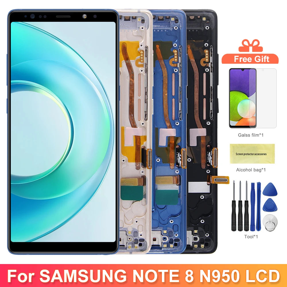 Note 8 LCD With Frame For Samsung Note8 N950F N950U N950W N950FD LCD Display Touch Screen Digitizer Assembly Display 100% Tested Samsung phone repair parts