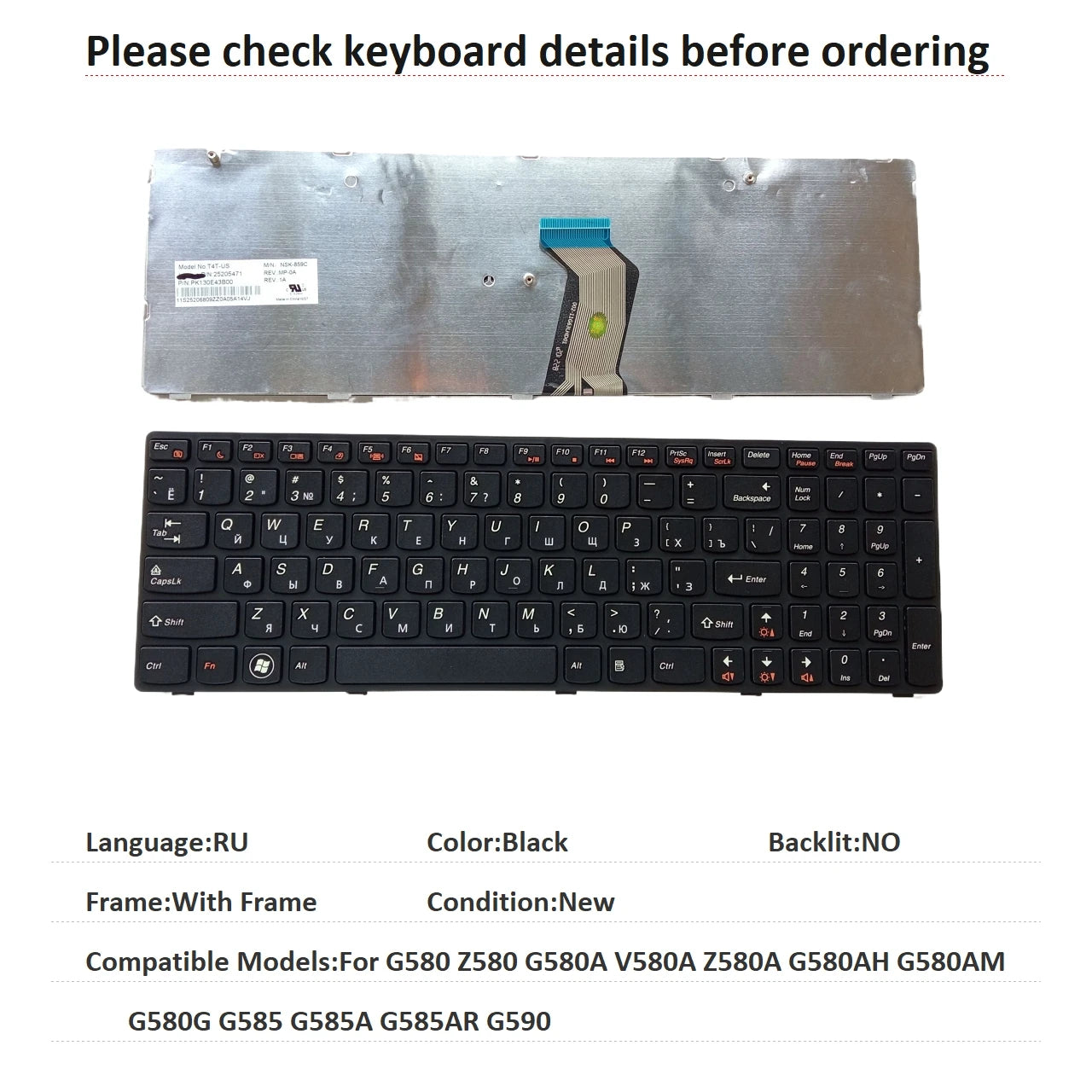 New US Russian Spanish Arab Language  Keyboard For Lenovo G580 Z580 G580A V580A Z580A G580AH G580AM G580G G585 G585A G585AR G590 Lenovo laptop repair parts