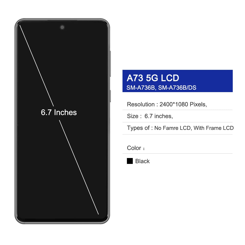 Super AMOLED A73 5G Screen for Samsung Galaxy A73 5G A736 A736B A736B/DS LCD Display Touch Screen Digitizer Assembly Replacement Samsung phone repair parts