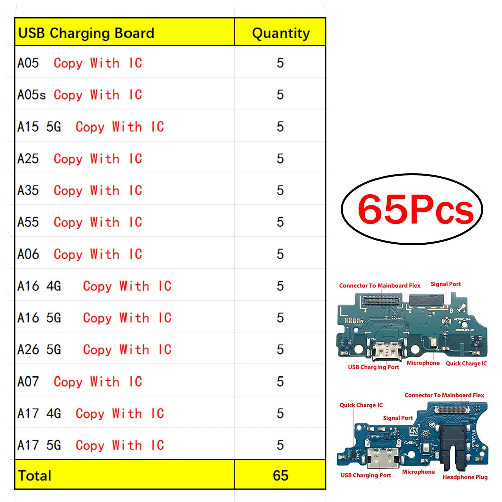 26Pcs, For Samsung A05 A05s A15 A25 A35 A06 A16 A26 A07 A17 4G 5G USB Charge Port Jack Dock Connector Charging Board Flex Cable Samsung phone repair parts