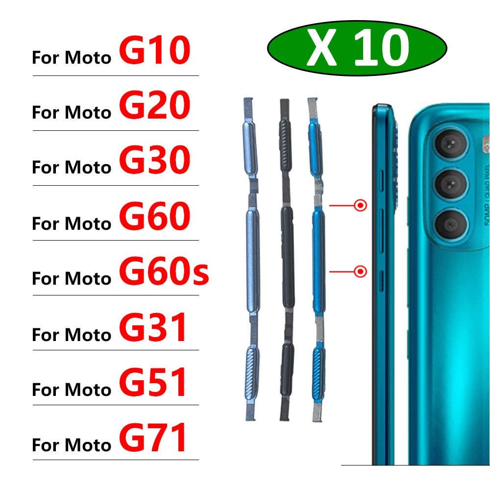 10Pcs/Lot, New For Motorola For Moto G10 G20 G30 G60 G60s G31 G71 G51 5G Power Volume Side Button Key Replacement Parts Motorola phone repair parts
