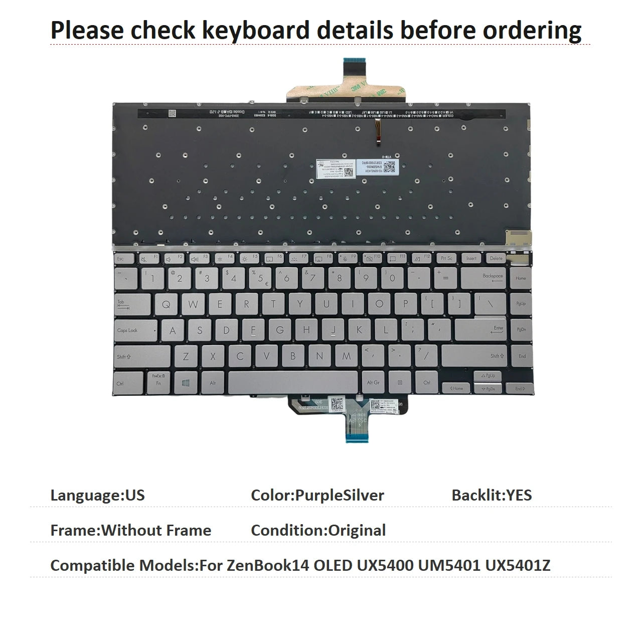 New US Language  Backlit Keyboard For ASUS ZenBook14 OLED UX5400 UM5401 UX5401Z Notebook PC Replacement Keyboard ASUS laptop repair parts