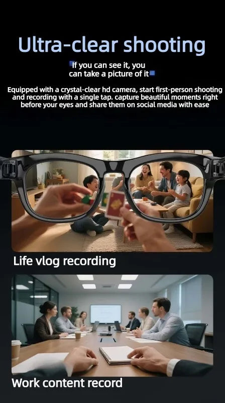 3200W pixel AI Smart Glasses HD camera photo video AI Record Translation Bluetooth Call Music Multifunction Glasses