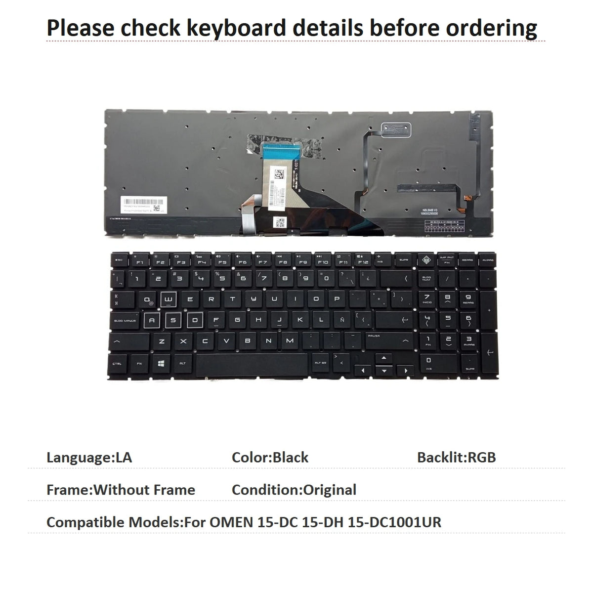 New US Latin Portuguese Language  RGB Keyboard For HP OMEN 15-DC 15-DH 15-DC1001UR Notebook PC Replacement Keyboard XP1-US  HP laptop repair parts