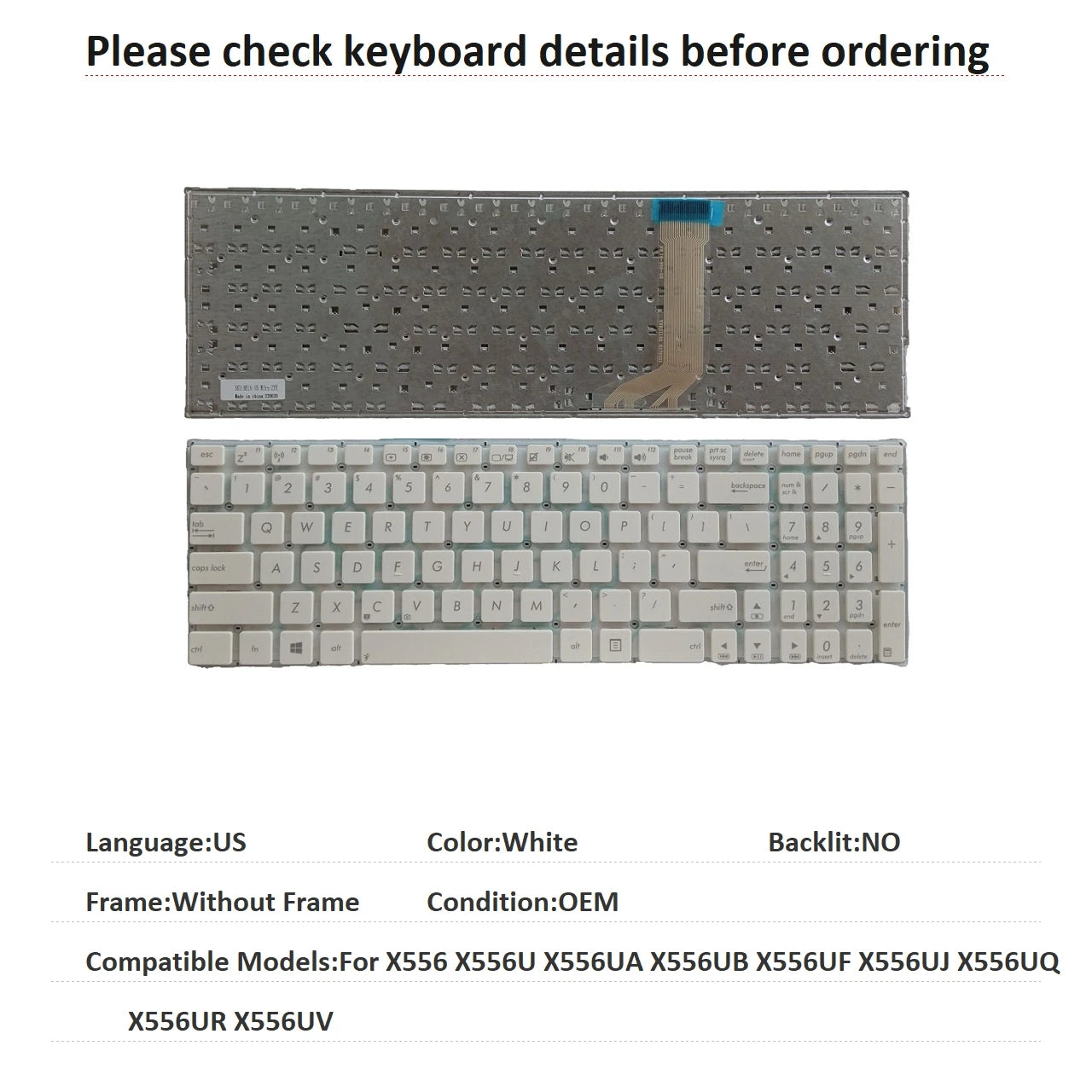 New US Russian Spanish Language  Keyboard For ASUS X556 X556U X556UA X556UB X556UF X556UJ X556UQ X556UR X556UV ASUS laptop repair parts