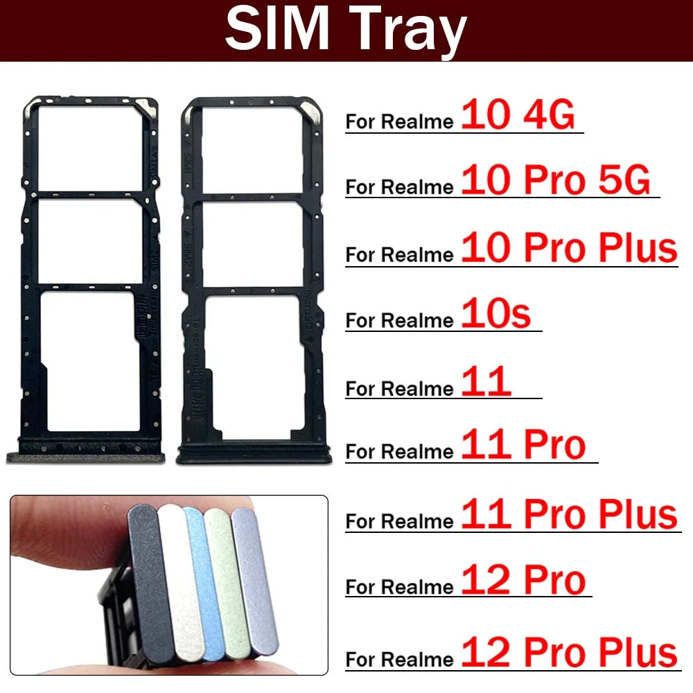 New For OPPO Realme 10 10s 11 12 Pro Plus 4G 5G SIM Card Tray Slot Holder Adapter Accessories Realme phone repair parts