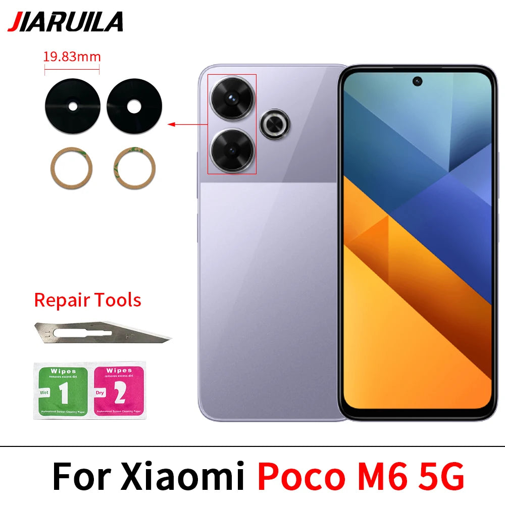 2Pcs/Lot, Camera Glass For Xiaomi Poco F5 F6 M5 M5s M6 X5 X6 Pro 4G 5G Rear Back Camera glass Lens With Adhesive  Xiaomi  Xiao mi phone repair parts