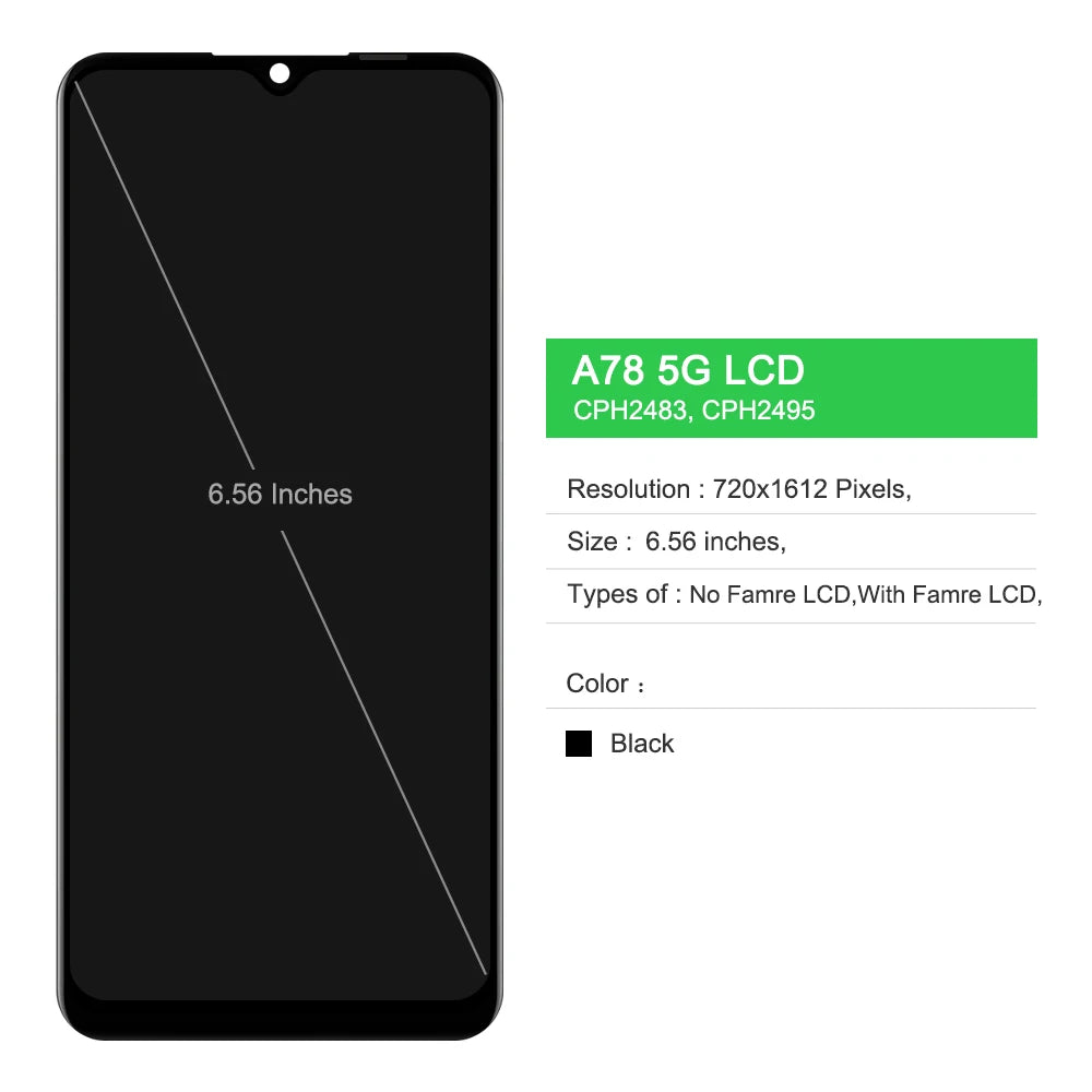 6.56" Screen Assembly for Oppo A78 CPH2483 CPH2495 Lcd Display Digital Touch Screen with Frame for Oppo A78 Screen Replacement OPPO phone repair parts