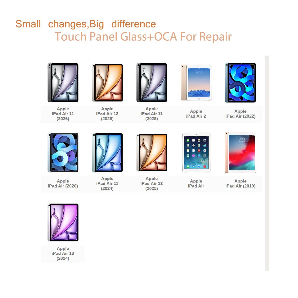 10Pcs For iPad Pro 11 13 M5 Air 13 11 M4 M3 M2 Air 6 5 4 3 Mini Pro 12.9 10.5 9.7 Touch Screen Panel Front Outer Glass With OCA  iPad repair parts