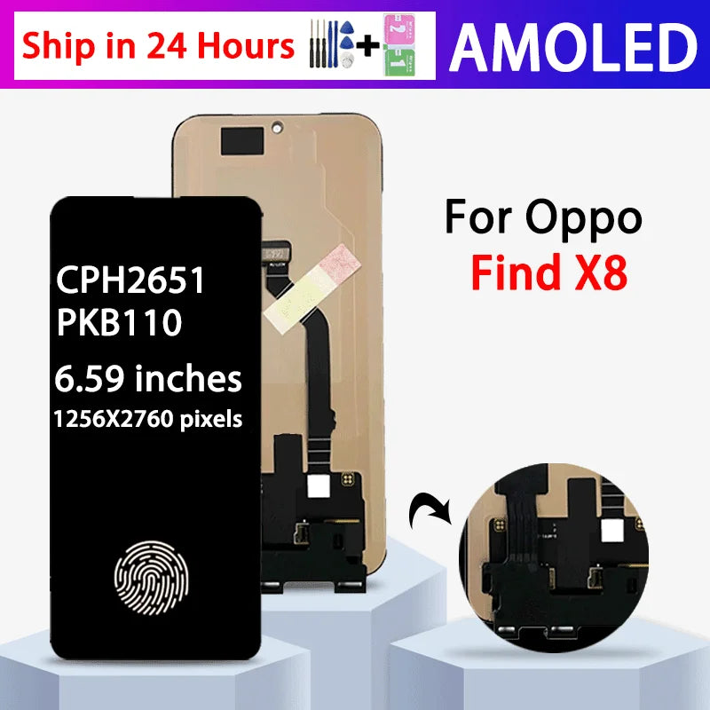 6.59'' AMOLED 120Hz for OPPO Find X8 CPH2651, PKB110 Display Touch Screen Digitizer For OPPO FindX8 LCD Replacement  Oppo phone repair parts