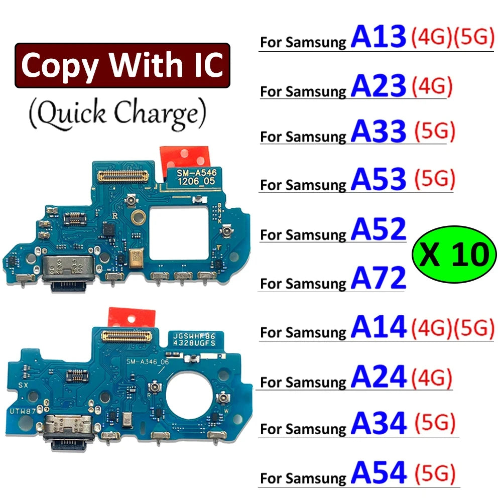10Pcs, USB Charging Port Dock Charger Connector Board Flex Cable For Samsung A13 A23 A33 A53 A52 A72 A14 A24 A34 A54 4G 5G Samsung phone repair parts