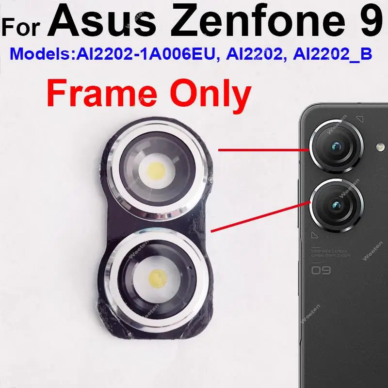 For Asus Zenfone 9 AI2202 Zenfone 10 AI2302 Rear Back Camera Glass Lens Frame Cover with Sticker Glue Repalcement Sony phone repair parts
