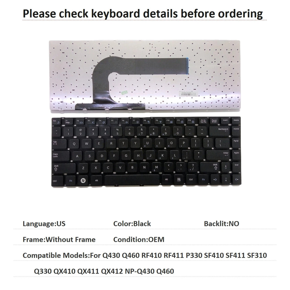 New US Spanish Language  Keyboard For Samsung Q430 Q460 RF410 RF411 P330 SF410 SF411 SF310 Q330 QX410 QX411 QX412 NP-Q430 Q460 SAMSUNG laptop repair parts