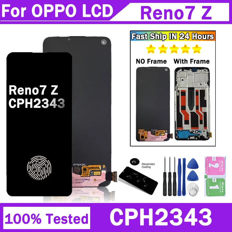 6.43"Super Amoled For Oppo Reno7 Z Reno 7Z Reno7Z 5G CPH2343 LCD Display With Frame Touch Screen Digitizer Assembly Oppo phone repair parts Realme phone repair parts
