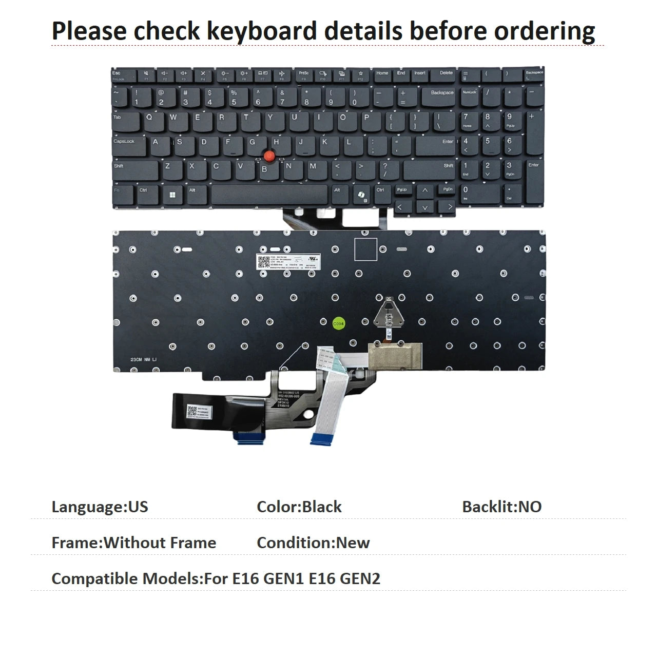 New US Spanish Language  Backlit Keyboard For Lenovo Thinkpad E16 GEN1 E16 GEN2 Notebook PC Replacement Keyboard Lenovo laptop repair parts