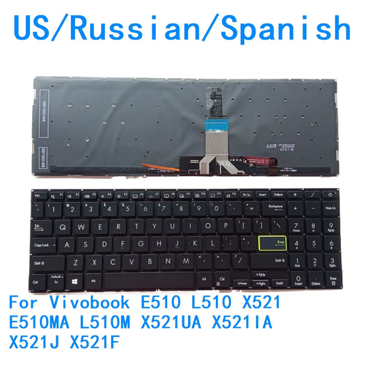New US Russian Spanish Language  Backlit Keyboard For ASUS Vivobook E510 L510 X521 E510MA L510M X521UA X521IA X521J X521F ASUS laptop repair parts