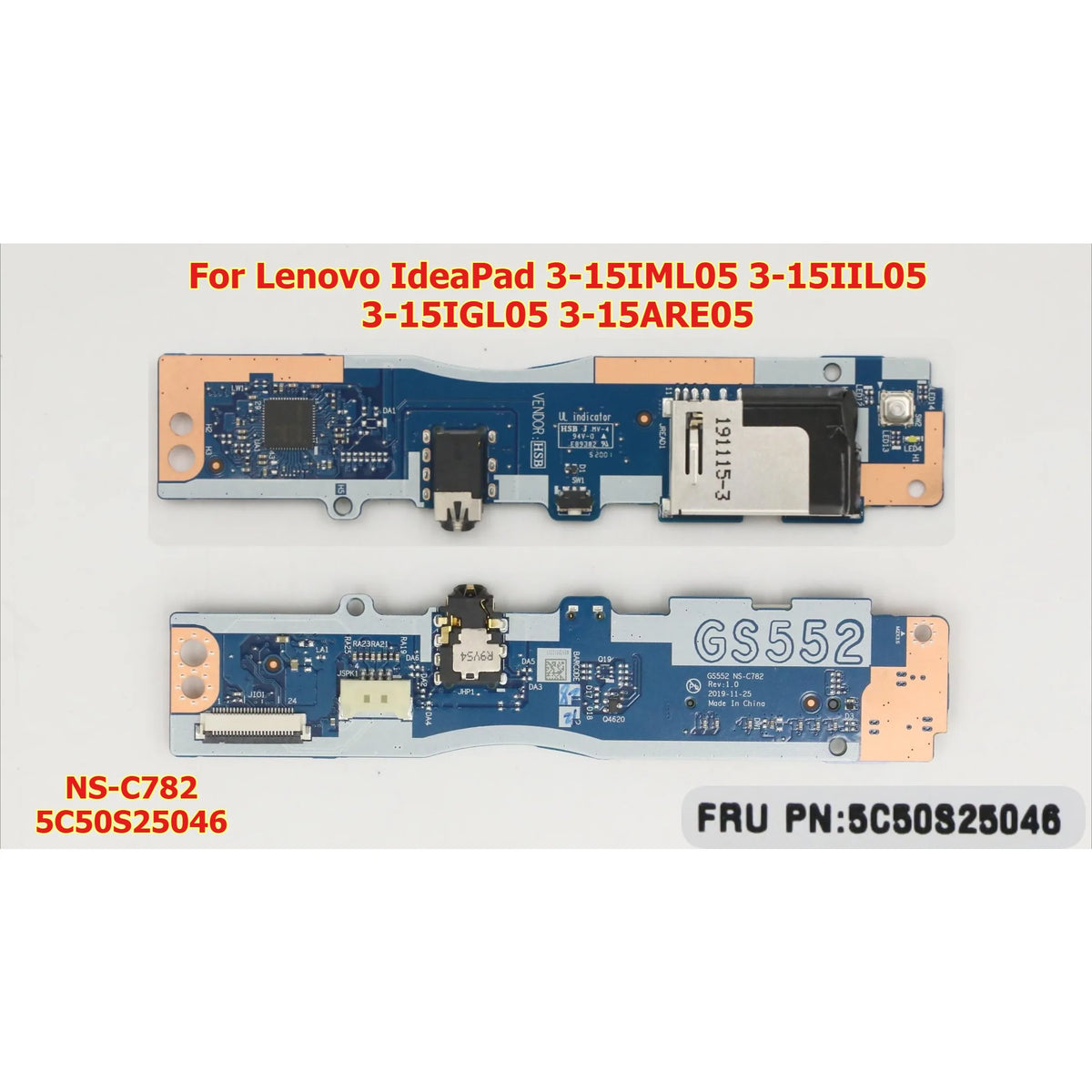 Power Button Audio SD Card Reader I/O Board NS-C782 5C50S25046 for Lenovo IdeaPad 3-15IML05 3-15IIL05 3-15IGL05 3-15ARE05 Lenovo laptop repair parts