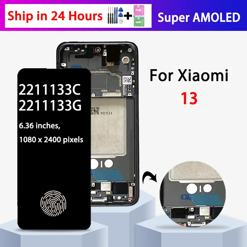 Super AMOLED For Mi 13 Display Screen Replacement for Xiaomi 13 2211133C 2211133G Lcd Display Digital Touch Screen Assembly Xiaomi phone repair parts