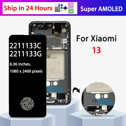 Super AMOLED For Mi 13 Display Screen Replacement for Xiaomi 13 2211133C 2211133G Lcd Display Digital Touch Screen Assembly Xiaomi phone repair parts
