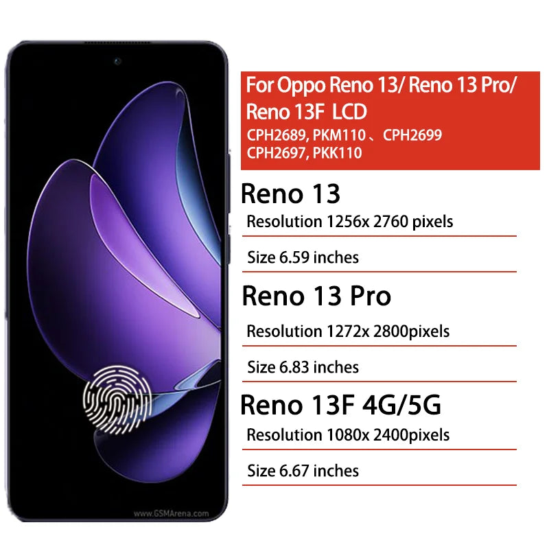 Reno 13 Pro CPH2697 Display Screen For Oppo Reno13 CPH2689 LCD Display+Touch Screen Digitizer Reno13 F CPH2701 Display Oppo phone repair parts Realme phone repair parts