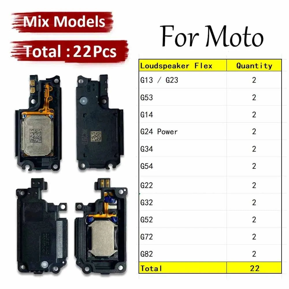 22Pcs, Loud Speaker Buzzer Ringer Loudspeaker Flex Cable For Motorola Moto G13 G23 G53 G14 G34 G54 G22 G32 G52 G72 G82 G24 Powe Motorola phone repair parts
