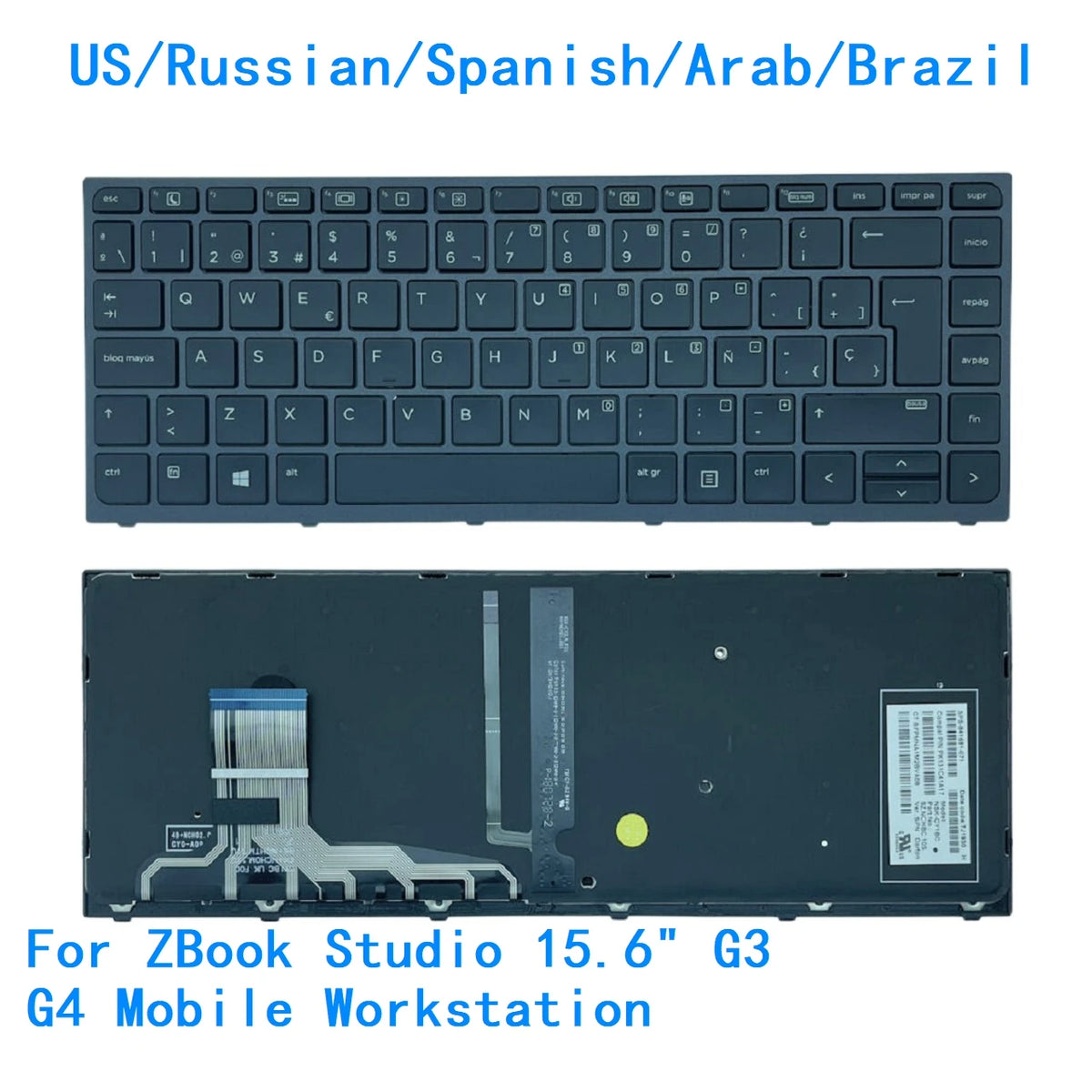 New US Russian Spanish Arab Brazil Language  Backlit Keyboard For HP ZBook Studio 15.6" G3 G4 Mobile Workstation (Not  HP laptop repair parts
