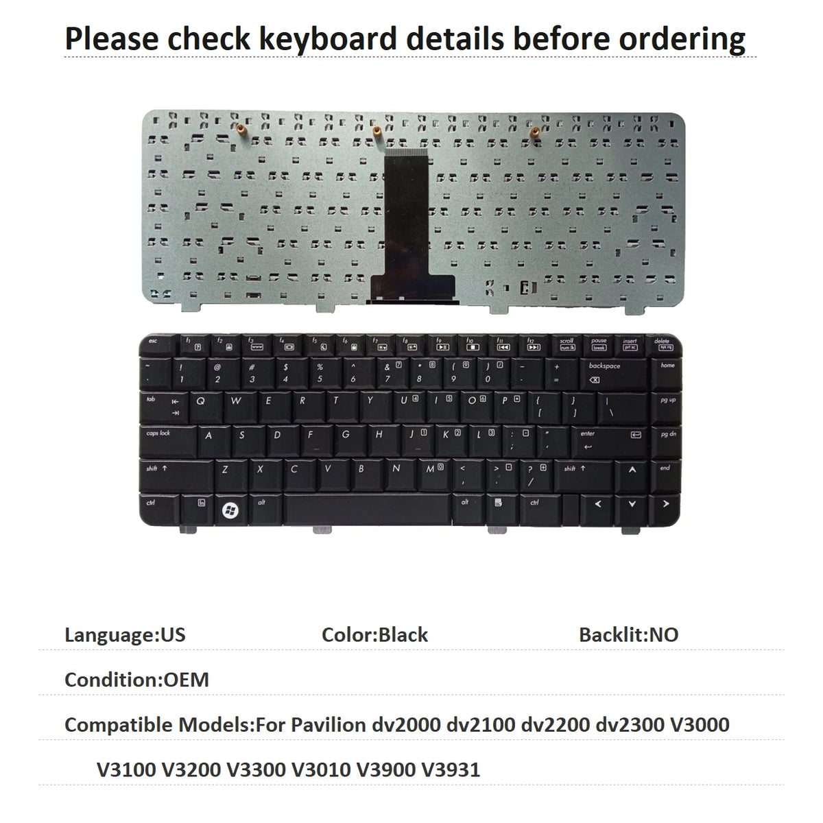 New US Language  Keyboard For HP Pavilion dv2000 dv2100 dv2200 dv2300 V3000 V3100 V3200 V3300 V3010 V3900 V3931 HP laptop repair parts
