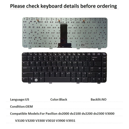 New US Language  Keyboard For HP Pavilion dv2000 dv2100 dv2200 dv2300 V3000 V3100 V3200 V3300 V3010 V3900 V3931 HP laptop repair parts