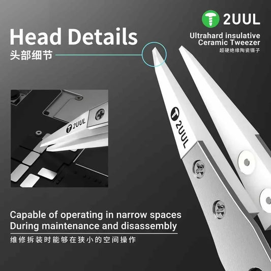 2UUL TW31 Ultrahard insulative Ceramic Tweezer Anti-Static For Mobile Chips Tweezers Mobile Phone/CPU/IC/PCB Repair Tweezers Professional Repair Tools
