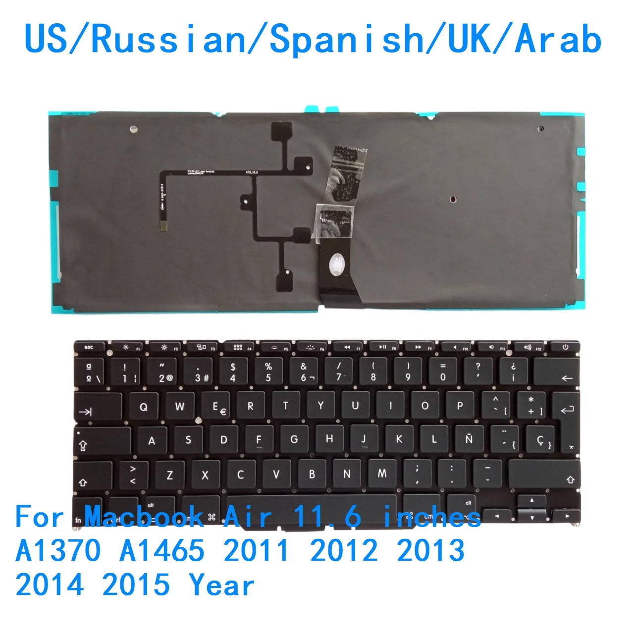 New US Russian Spanish UK Arab Backlit Keyboard For Apple Macbook Air 11.6 inches A1370 A1465 2011 2012 2013 2014 2015 Year MACBOOK laptop repair parts
