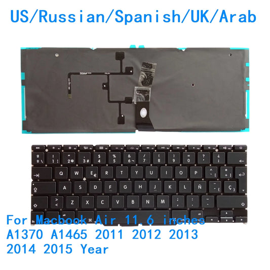 New US Russian Spanish UK Arab Backlit Keyboard For Apple Macbook Air 11.6 inches A1370 A1465 2011 2012 2013 2014 2015 Year MACBOOK laptop repair parts