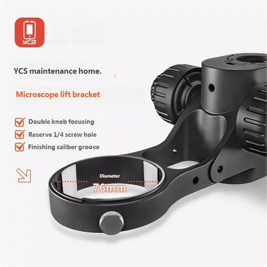 YCS Microscope Lifting Stand 76mm Bracket Dual-Knob Focus Rack 32mm Column for Stereo Trinocular Microscopes Professional Repair Tools