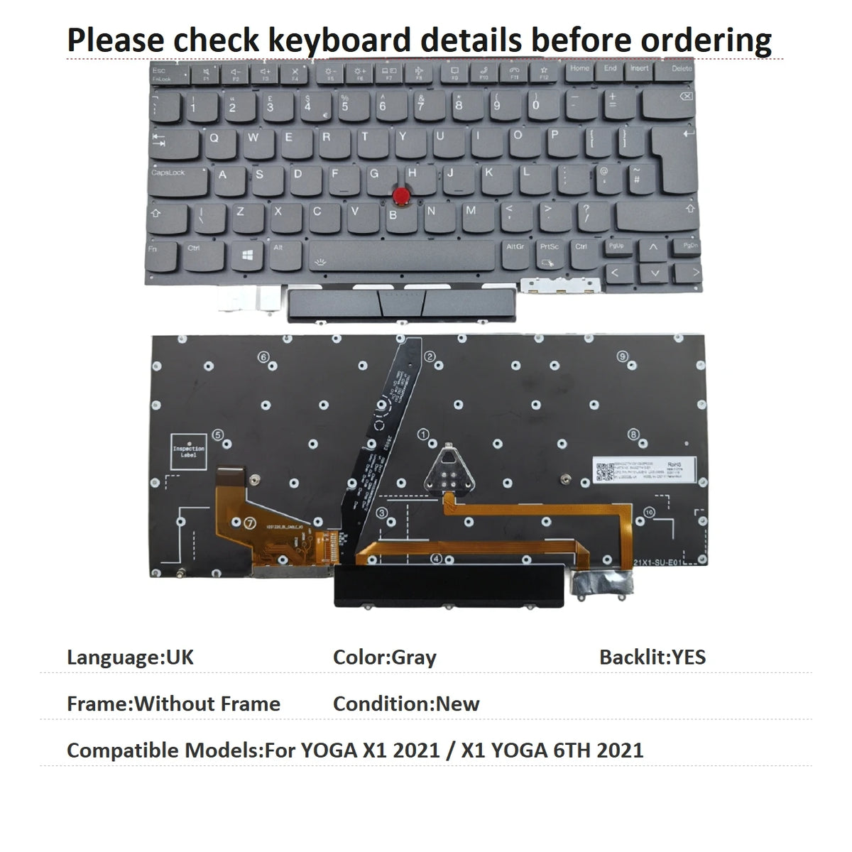 New UK Language  Backlit Keyboard For Lenovo Thinkpad YOGA X1 2021 / X1 YOGA 6TH 2021 Notebook PC Replacement Keyboard Lenovo laptop repair parts