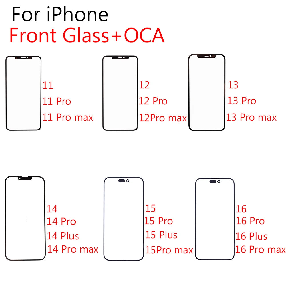 1pcs For iPhone 16 16Pro 15 15pro 14pro 13pro 13 12 Pro max OLED/LCD Front Outer Touch Screen OCA Glass Repalcement iPhone phone repair parts