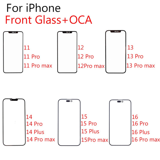 1pcs For iPhone 16 16Pro 15 15pro 14pro 13pro 13 12 Pro max OLED/LCD Front Outer Touch Screen OCA Glass Repalcement iPhone phone repair parts