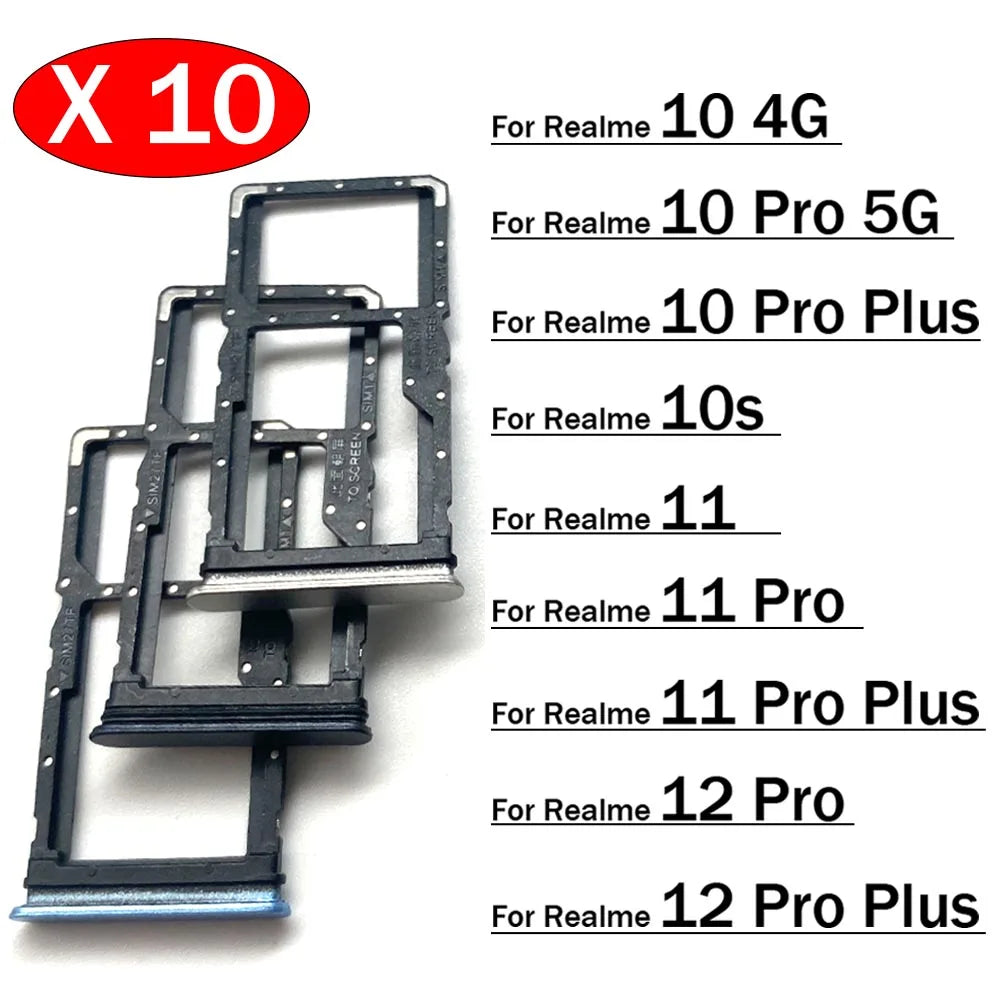 10Pcs, Micro Nano SIM Card Holder Tray Slot Holder Adapter Socket For OPPO Realme 10 10s 11 12 Pro Plus 4G 5G Realme phone repair parts