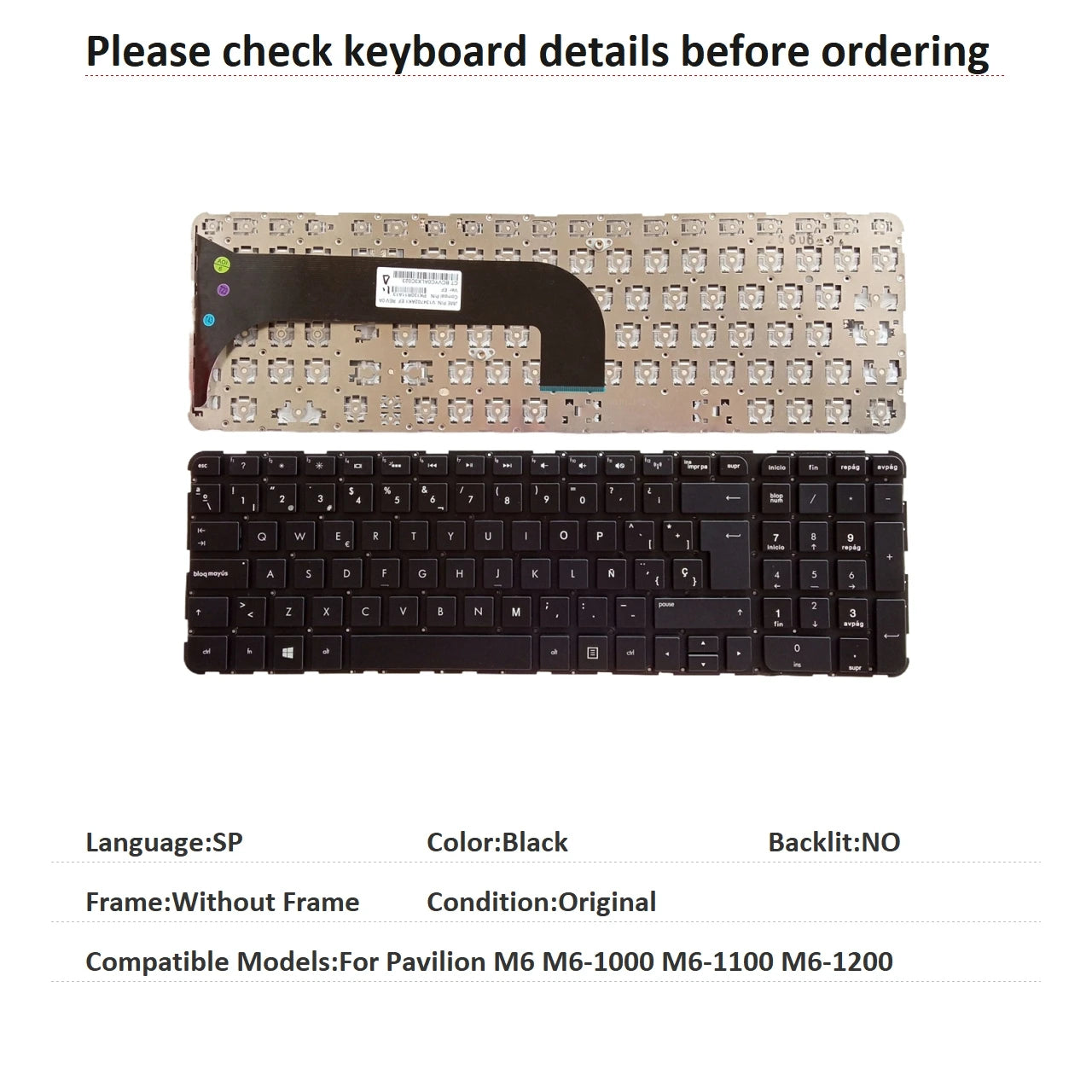 New US Spanish Arab Language  Backlit Keyboard For HP Pavilion M6 M6-1000 M6-1100 M6-1200 NSK-CL3BC  HP laptop repair parts