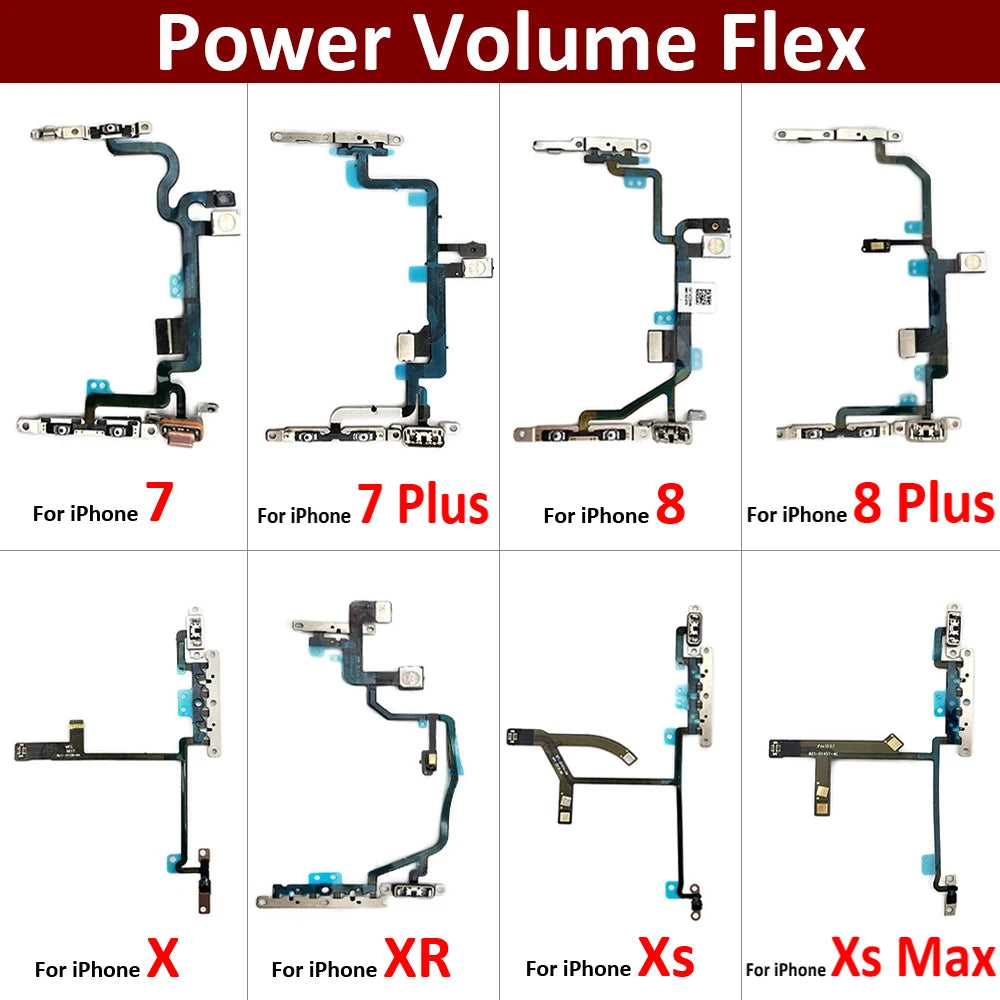New Power On Off Flex For iPhone 7 7G 8 8G Plus X XR XS Max Volume Up Down Side Button Key Ribbon Flex Cable With Metal iPhone phone repair parts