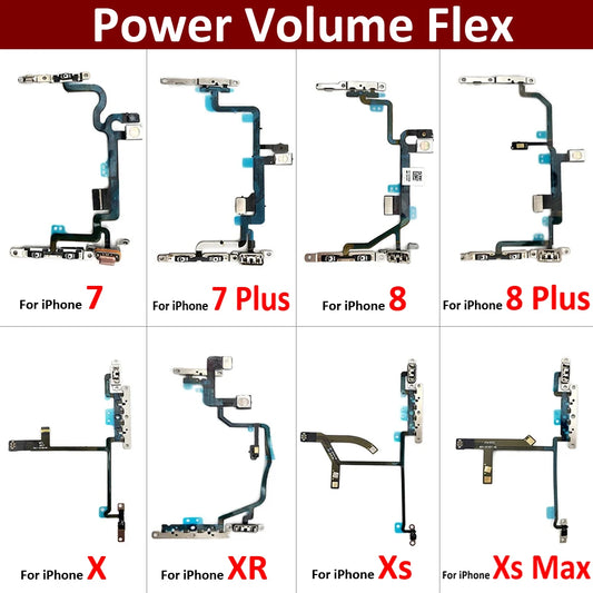 New Power On Off Flex For iPhone 7 7G 8 8G Plus X XR XS Max Volume Up Down Side Button Key Ribbon Flex Cable With Metal iPhone phone repair parts