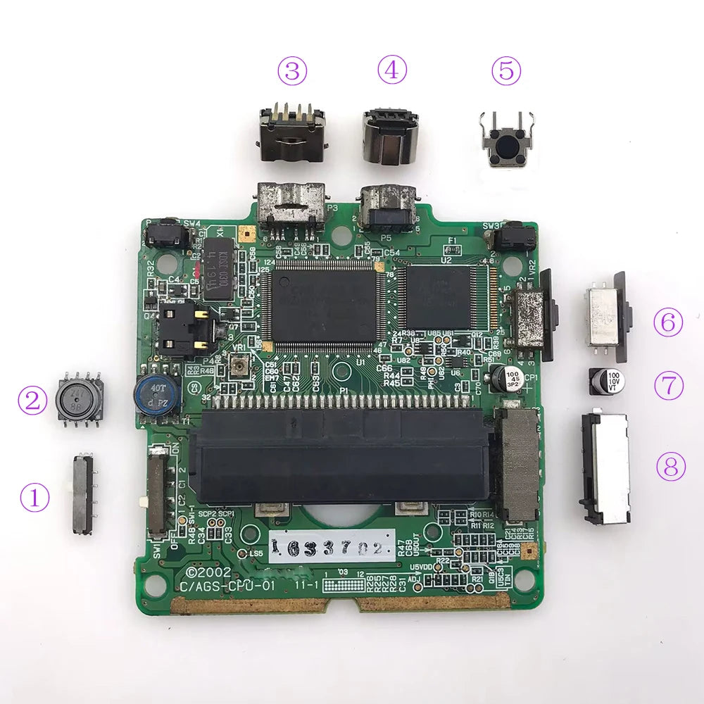 Motherboard Micro Power Volume Switch D-Pad Button Speaker Card Slot Socket LCD Screen FPC Connector For GBA SP Game Console Game console repair parts
