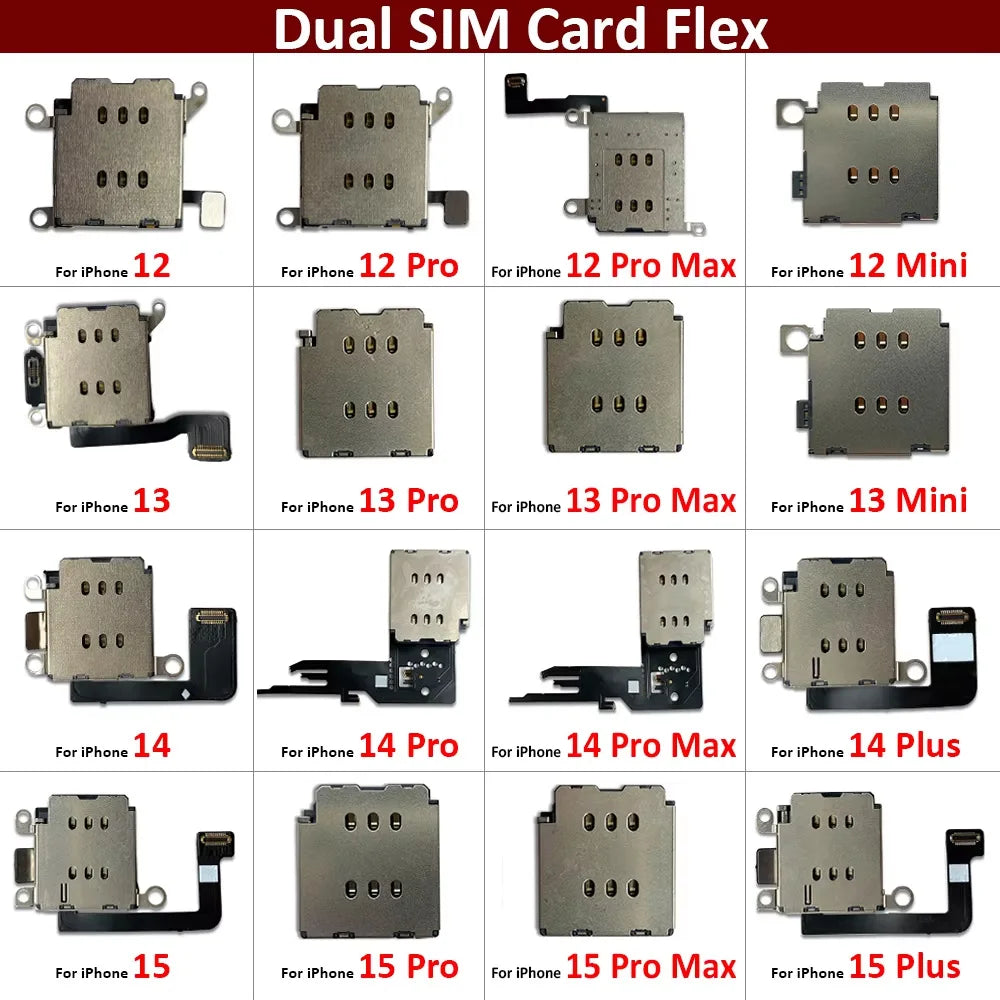 New SIM Card Reader For iPhone 11 12 13 14 15 Pro Max Plus Mini Dual SIM Card Slot Socket Inner Adapter With Flex Cable iPhone phone repair parts