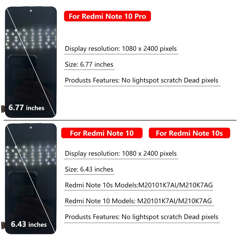 10Pcs, LCD Display For Redmi Note 10 Pro 4G 5G Note 10S M2101K7AI LCD Display Screen Digitizer For Redmi Note 10 Pro Redmi phone repair parts