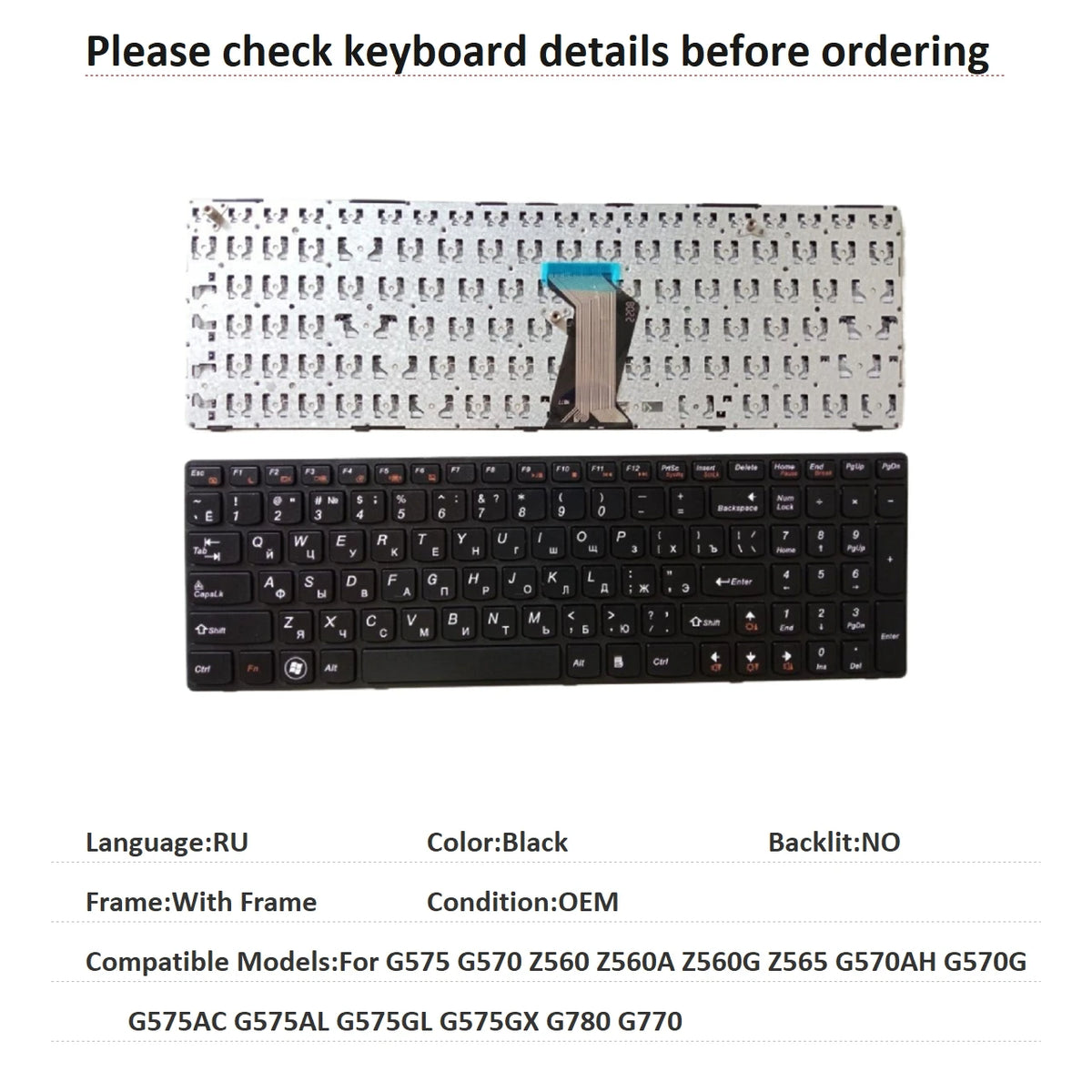 US Russian Spanish Brazil Keyboard For Lenovo G575 G570 Z560 Z560A Z560G Z565 G570AH G570G G575AC G575AL G575GL G575GX G780 G770 Lenovo laptop repair parts