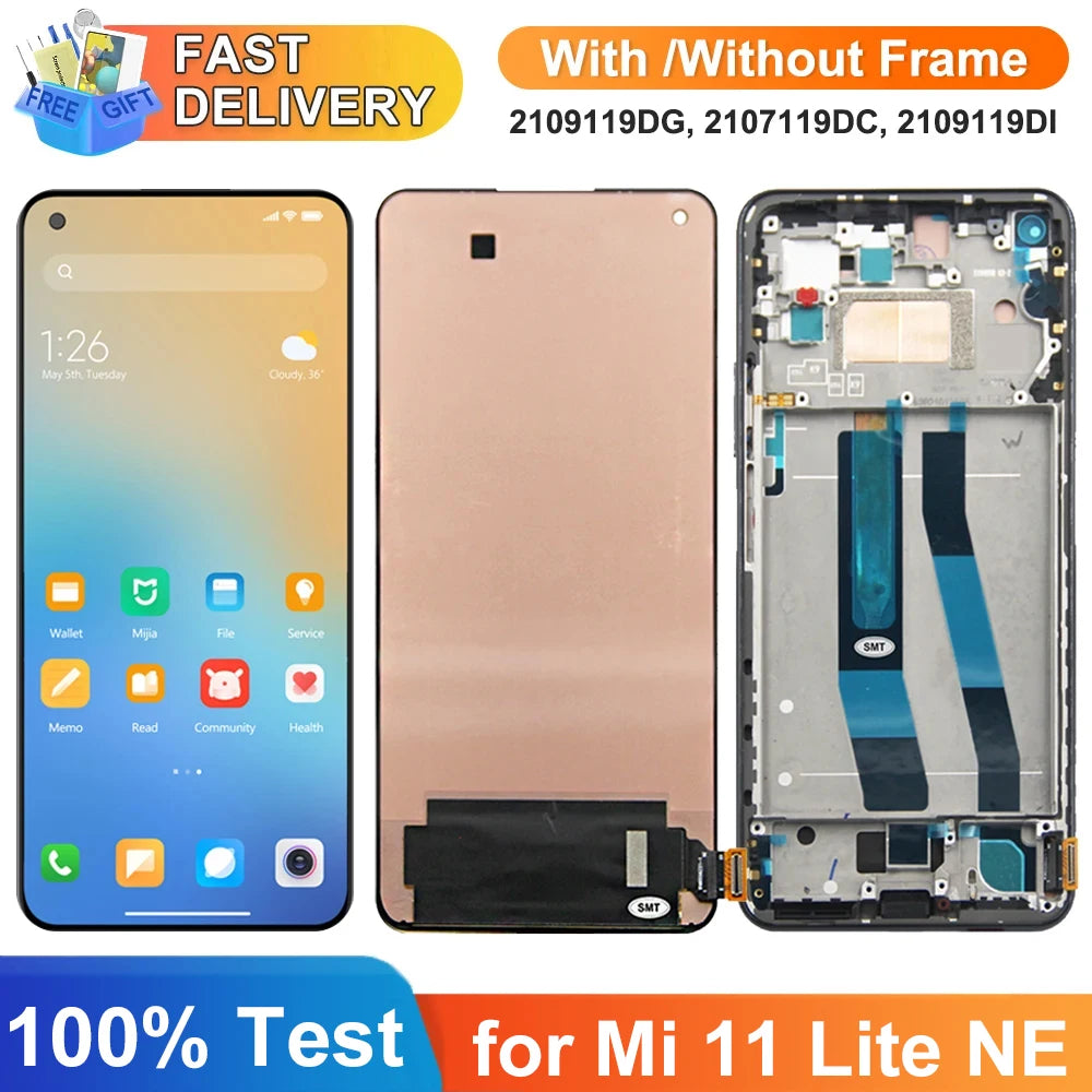 6.55" Screen for Mi 11 Lite NE Assembly for Xiaomi 11 Lite 5G NE 2109119DG 2107119DC Lcd Display Digital Touch Screen with Frame Xiaomi phone repair parts