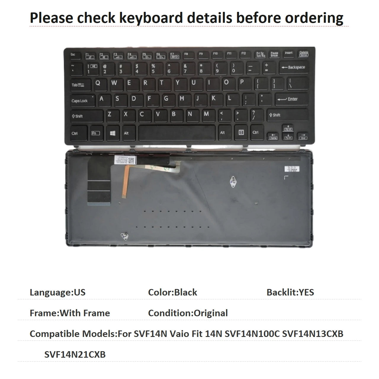 New US Language  Backlit Keyboard For Sony SVF14N Vaio Fit 14N SVF14N100C SVF14N13CXB SVF14N21CXB Replacement Keyboard SONY laptop repair parts