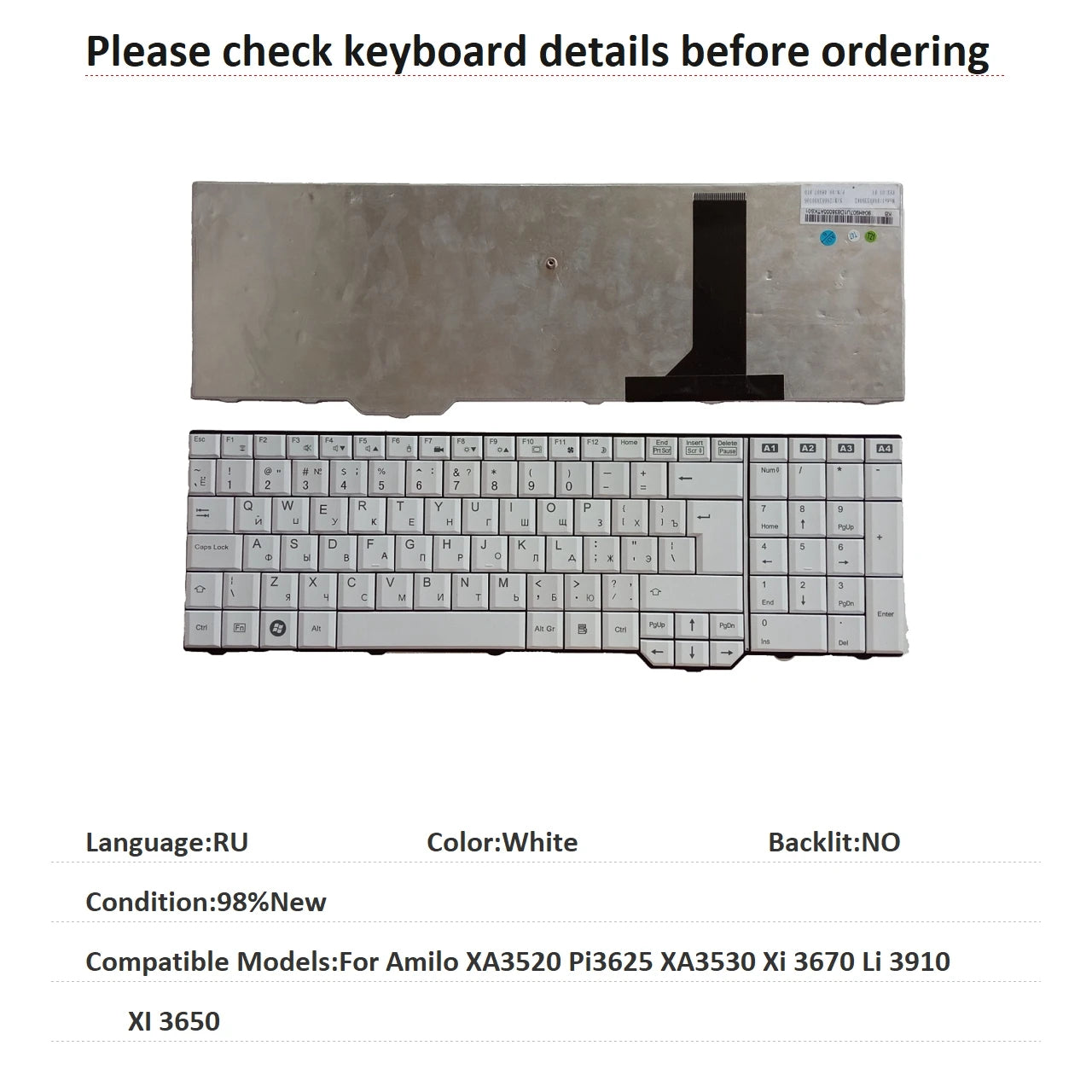 New Russian Language  Keyboard For Fujitsu Amilo XA3520 Pi3625 XA3530 Xi 3670 Li 3910 XI 3650 Notebook PC Replacement Keyboard