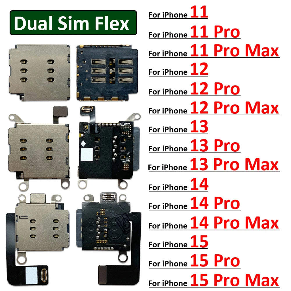 SIM Card Tray Socket Slot Adapter Connector Reader Flex Cable Dual SIM Card For iPhone 11 12 13 14 15 Pro Max Plus Mini iPhone phone repair parts