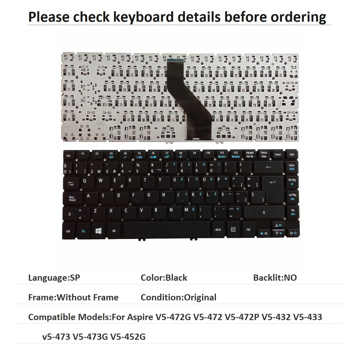 New Russian Spanish Latin Language  Backlit Keyboard For Acer Aspire V5-472G V5-472 V5-472P V5-432 V5-433 v5-473 V5-473G V5-452G  ACER laptop repair parts
